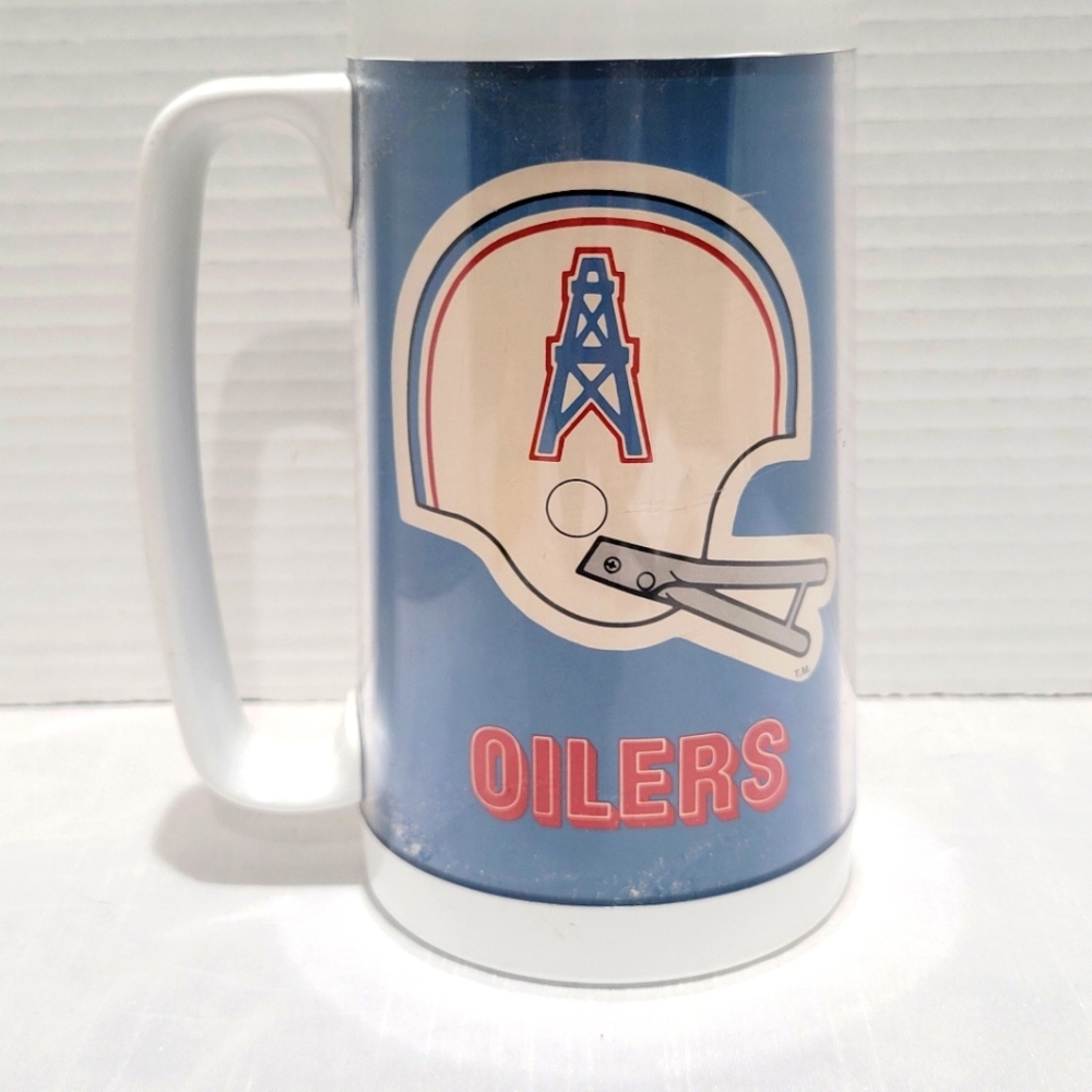 Vintage 1976 Blue and White Oilers Beer Mug Read